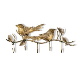 WILLART Handmade and Hand Painted Bird Design Metal Wall Hanging Antique 5 Key Hooks Key Holder Coat Hanger for Home DâˆšÂ©cor Wall DâˆšÂ©cor (36 cm x 14 cm