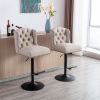 Swivel Bar Stools Chair Set of 2 Modern Adjustable Counter Height Bar Stools; Linen Upholstered Stool with Tufted Wing Back for Kitchen ; Black Metal