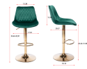 Set of 2 Bar Stools; with Chrome Footrest and Base Swivel Height Adjustable Mechanical Lifting Velvet + Golden Leg Simple Bar Stool-green