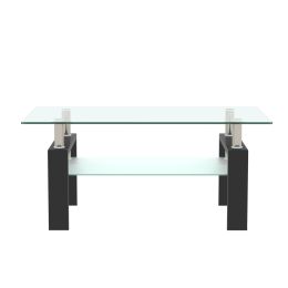 Rectangle Black Glass Coffee Table; Clear Coffee Table; Modern Side Center Tables for Living Room; Living Room Furniture