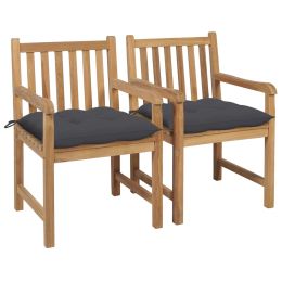 Patio Chairs 2 pcs with Anthracite Cushions Solid Teak Wood