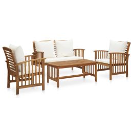 4 Piece Patio Lounge Set with Cushions Solid Acacia Wood