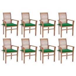 Dining Chairs 8 pcs with Green Cushions Solid Teak Wood