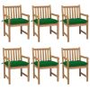 Patio Chairs 6 pcs with Green Cushions Solid Teak Wood