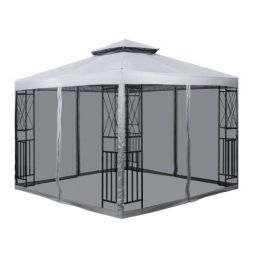 10' x 10' Patio Gazebo with Mosquito Net and Corner Shelves; Light Gray