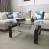 Rectangle Black Glass Coffee Table; Clear Coffee Table; Modern Side Center Tables for Living Room; Living Room Furniture