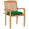 Patio Chairs 2 pcs with Green Cushions Solid Teak Wood