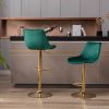 Set of 2 Bar Stools; with Chrome Footrest and Base Swivel Height Adjustable Mechanical Lifting Velvet + Golden Leg Simple Bar Stool-green