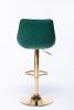 Set of 2 Bar Stools; with Chrome Footrest and Base Swivel Height Adjustable Mechanical Lifting Velvet + Golden Leg Simple Bar Stool-green