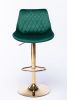 Set of 2 Bar Stools; with Chrome Footrest and Base Swivel Height Adjustable Mechanical Lifting Velvet + Golden Leg Simple Bar Stool-green