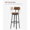 Swivel bar stool set of 2 with backrest;  industrial style;  metal frame;  29.5'' high.(Rustic Brown;  13.4''w x 40.5''h)