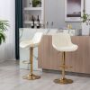 Chrome Footrest and Base Swivel Height Adjustable Mechanical Lifting Velvet + Golden Leg Simple Bar Stool; Set of 2; Ivory