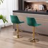 Set of 2 Bar Stools; with Chrome Footrest and Base Swivel Height Adjustable Mechanical Lifting Velvet + Golden Leg Simple Bar Stool-green