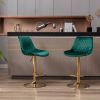 Set of 2 Bar Stools; with Chrome Footrest and Base Swivel Height Adjustable Mechanical Lifting Velvet + Golden Leg Simple Bar Stool-green