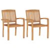 Patio Chairs 2 pcs with Green Cushions Solid Teak Wood