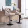 Swivel Bar Stools Chair Set of 2 Modern Adjustable Counter Height Bar Stools; Linen Upholstered Stool with Tufted Wing Back for Kitchen ; Black Metal