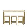 TOPMAX Modern 4-Piece Counter Height Extra Long Console Dining Table Set Bar Kitchen Set with 3 Fabric Stools; Gold+Beige