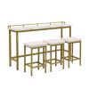 TOPMAX Modern 4-Piece Counter Height Extra Long Console Dining Table Set Bar Kitchen Set with 3 Fabric Stools; Gold+Beige