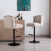 Swivel Bar Stools Chair Set of 2 Modern Adjustable Counter Height Bar Stools; Linen Upholstered Stool with Tufted Wing Back for Kitchen ; Black Metal