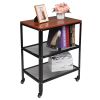 3-Tier Kitchen Microwave Cart, Rolling Kitchen Utility Cart, Standing Bakers Rack Storage Cart with Metal Frame for Living Room Brown