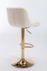 Chrome Footrest and Base Swivel Height Adjustable Mechanical Lifting Velvet + Golden Leg Simple Bar Stool; Set of 2; Ivory