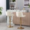 Chrome Footrest and Base Swivel Height Adjustable Mechanical Lifting Velvet + Golden Leg Simple Bar Stool; Set of 2; Ivory