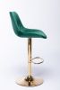 Set of 2 Bar Stools; with Chrome Footrest and Base Swivel Height Adjustable Mechanical Lifting Velvet + Golden Leg Simple Bar Stool-green