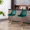 Set of 2 Bar Stools; with Chrome Footrest and Base Swivel Height Adjustable Mechanical Lifting Velvet + Golden Leg Simple Bar Stool-green