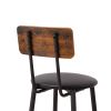 Round bar stool set with shelf, upholstered stool with backrest Rustic Brown,23.62''w x 23.62''d x 35.43''h