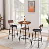 Round bar stool set with shelf, upholstered stool with backrest Rustic Brown,23.62''w x 23.62''d x 35.43''h