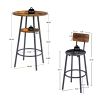 Round bar stool set with shelf, upholstered stool with backrest Rustic Brown,23.62''w x 23.62''d x 35.43''h