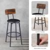 Round bar stool set with shelf, upholstered stool with backrest Rustic Brown,23.62''w x 23.62''d x 35.43''h