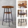 Round bar stool set with shelf, upholstered stool with backrest Rustic Brown,23.62''w x 23.62''d x 35.43''h