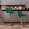 Set of 2 Bar Stools; with Chrome Footrest and Base Swivel Height Adjustable Mechanical Lifting Velvet + Golden Leg Simple Bar Stool-green