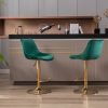 Set of 2 Bar Stools; with Chrome Footrest and Base Swivel Height Adjustable Mechanical Lifting Velvet + Golden Leg Simple Bar Stool-green