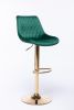 Set of 2 Bar Stools; with Chrome Footrest and Base Swivel Height Adjustable Mechanical Lifting Velvet + Golden Leg Simple Bar Stool-green