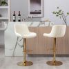 Chrome Footrest and Base Swivel Height Adjustable Mechanical Lifting Velvet + Golden Leg Simple Bar Stool; Set of 2; Ivory