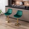 Set of 2 Bar Stools; with Chrome Footrest and Base Swivel Height Adjustable Mechanical Lifting Velvet + Golden Leg Simple Bar Stool-green