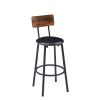 Round bar stool set with shelf, upholstered stool with backrest Rustic Brown,23.62''w x 23.62''d x 35.43''h