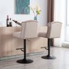 Swivel Bar Stools Chair Set of 2 Modern Adjustable Counter Height Bar Stools; Linen Upholstered Stool with Tufted Wing Back for Kitchen ; Black Metal