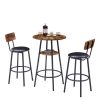 Round bar stool set with shelf, upholstered stool with backrest Rustic Brown,23.62''w x 23.62''d x 35.43''h