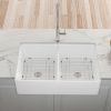 White Farmhouse Sink Double Bowl 50/50- 32 inches Ceramic Porcelain Fireclay Double Bowl Farm Apron Front Kitchen Sink