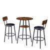 Round bar stool set with shelf, upholstered stool with backrest Rustic Brown,23.62''w x 23.62''d x 35.43''h