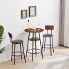 Round bar stool set with shelf, upholstered stool with backrest Rustic Brown,23.62''w x 23.62''d x 35.43''h