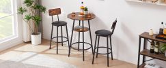 Round bar stool set with shelf, upholstered stool with backrest Rustic Brown,23.62''w x 23.62''d x 35.43''h