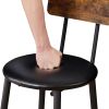 Round bar stool set with shelf, upholstered stool with backrest Rustic Brown,23.62''w x 23.62''d x 35.43''h