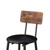 Round bar stool set with shelf, upholstered stool with backrest Rustic Brown,23.62''w x 23.62''d x 35.43''h