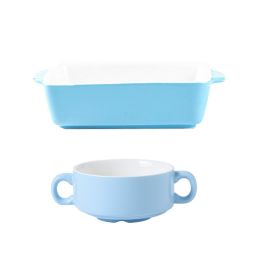 Ceramic baking bowl tableware combination set (Option: Blue-Q2 piece set)