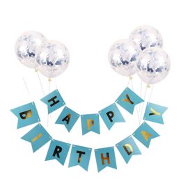 Happy Birthday Lettering Banner Rose Gold Multicolored Balloons (Option: G)