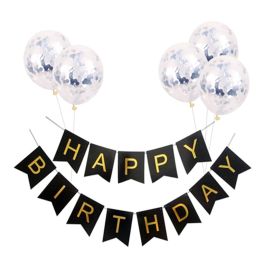 Happy Birthday Lettering Banner Rose Gold Multicolored Balloons (Option: H)